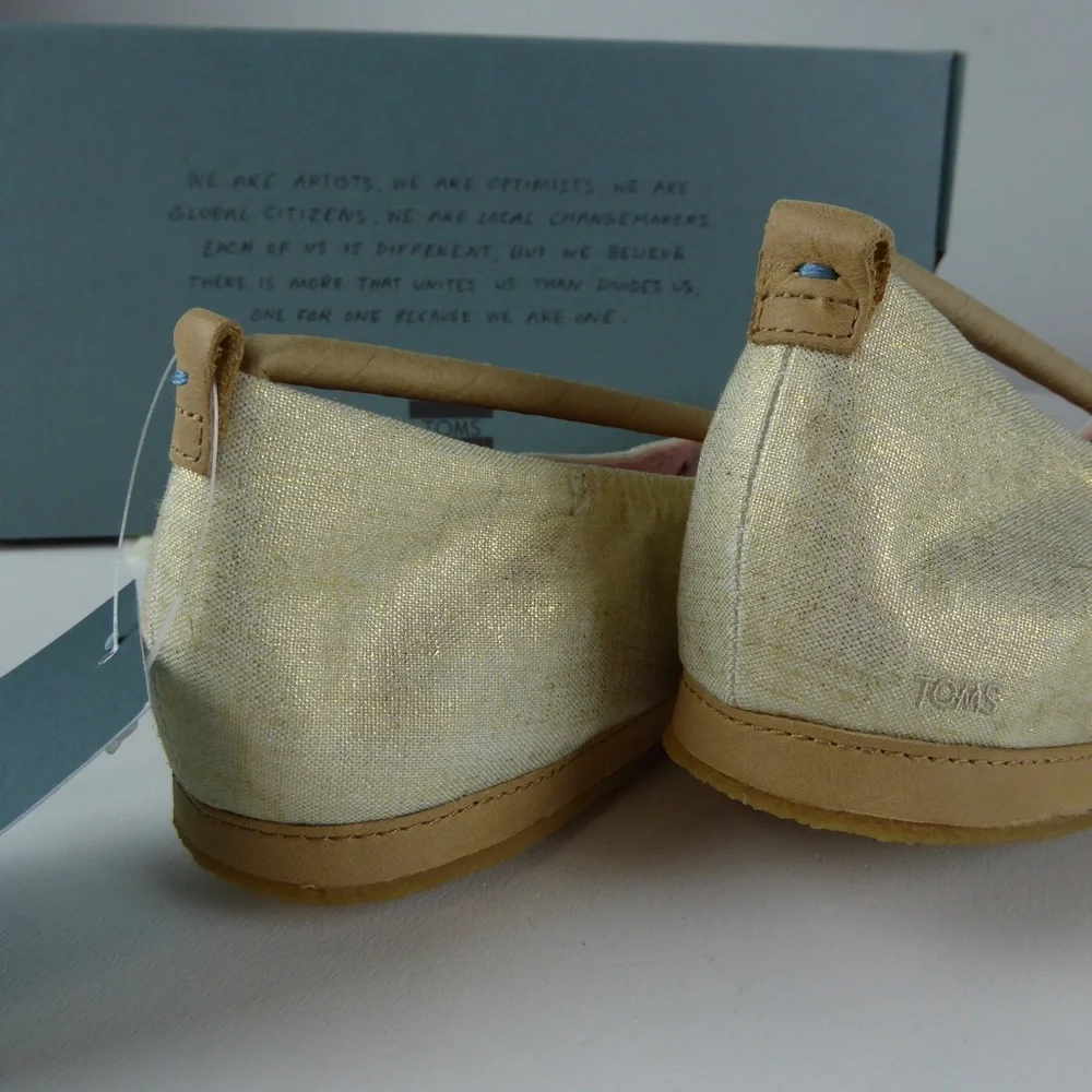 Toms Metallic Cream Slip-On Flats